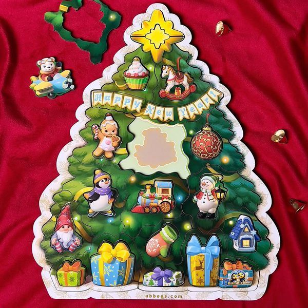 Дерев'яний пазл з підказкою "Новорічна ялинка" - Розвиваюча гра для малят 448 фото